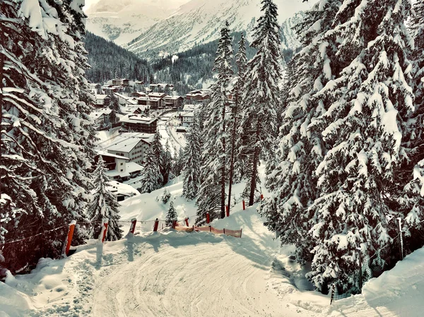 Ski Snow Covered Mountain Slopes Winter Europe — Stock Photo, Image