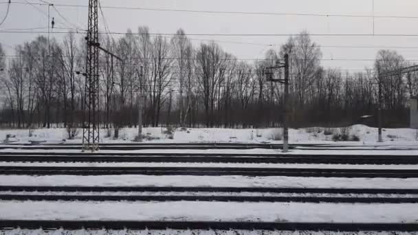 Het Uitzicht Vanuit Het Raam Van Trein Passeren Cargo Railway — Stockvideo