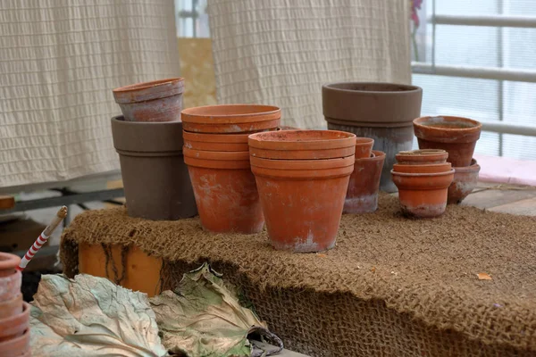Empty clay garden pots for plants