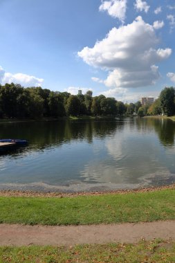 Şehir parkında yaz gölet. Moskova, Rusya Federasyonu