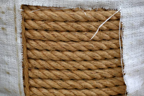 천연 삼베의 줄기로 만든 굵은 밧줄 — 스톡 사진