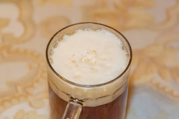 Mousse Bière Épaisse Une Tasse Verre Remplie — Photo