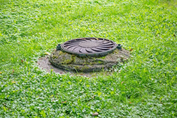 Gammal Rund Brunn Bland Frodigt Grönt Gräs — Stockfoto