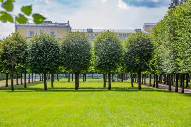 Krasnogorsk, Rusya - 23 Ağustos 2020: Tarihi müze-Arkhangelskoye mimari topluluğunun bir parçası. 18. yüzyıl mimarisi ve park peyzajının güzel bir örneği.