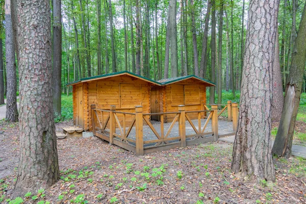 Pequeña Casa Madera Verde Bosque Verano Durante Día — Foto de Stock