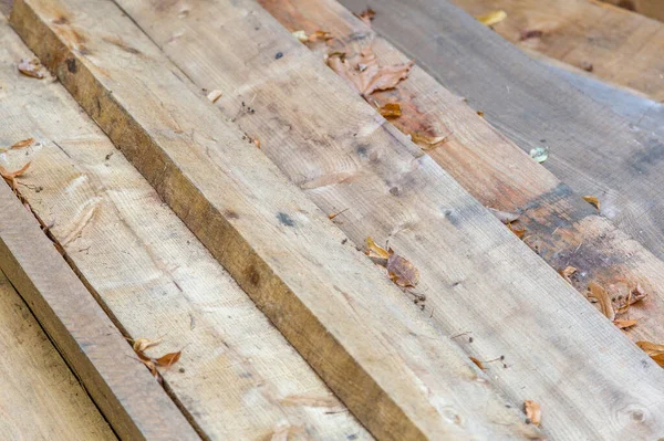 Heap Long Wooden Boards Construction Improvement Yard — Stock Photo, Image