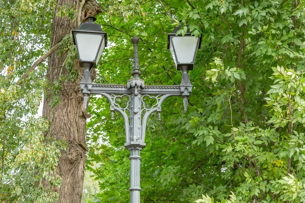 Halka Açık Bir Parkta Antika Siyah Bir Fener — Stok fotoğraf