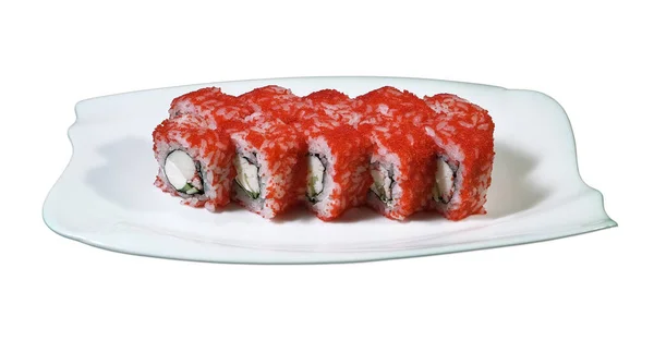 Sushi Panecillos Con Pescado Carne Especias Verduras Sobre Fondo Blanco —  Fotos de Stock