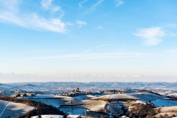 Serralunga Slott Regionen Langhe Vintertid Unesco Världsarv — Stockfoto