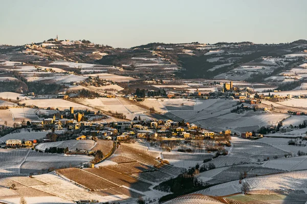 Panorama Över Området Langhe Vinter Serralunga Och Castiglione Falletto — Stockfoto