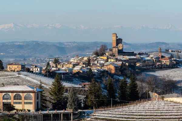 Serralunga Slott Regionen Langhe Vintertid Unesco Världsarv — Stockfoto