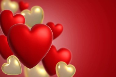 3D render Sevgililer günü kalpleri arka planda.