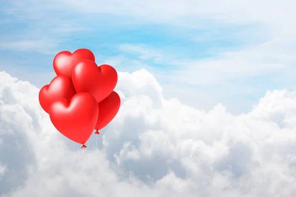 3d illustration balloons heart floating on sky with cloud.