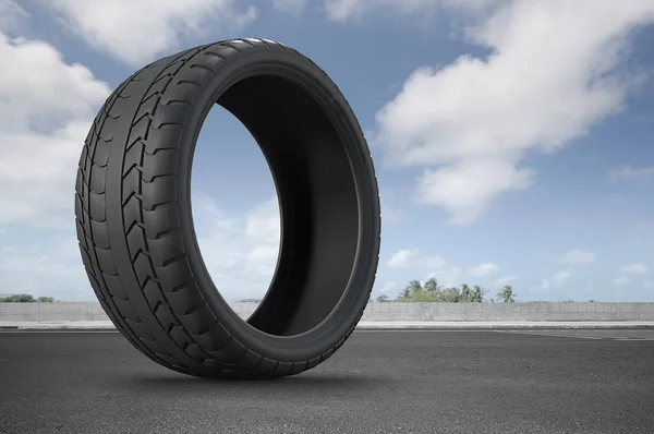 3d rendering Car tires on road background