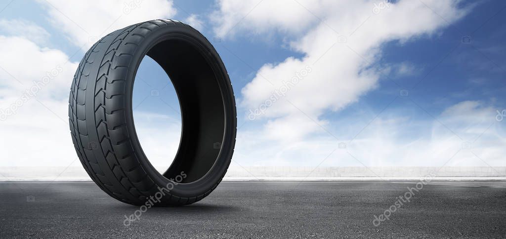 3d rendering Car tires on road background