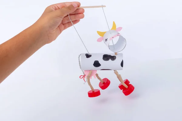 Cow toilet paper roll craft for kid — Stock Photo, Image