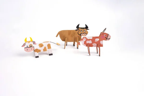 DIY for kids, how to make cow or bull from cardboard paper, step2 — Stock Photo, Image