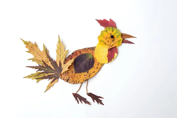 Herbst Naturbasteln für Kinder, Vogel aus trockenem Blatt — Stockfoto