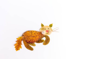 Çocuklar için sonbahar doğa zanaatı, yapraktan yapılmış kedi