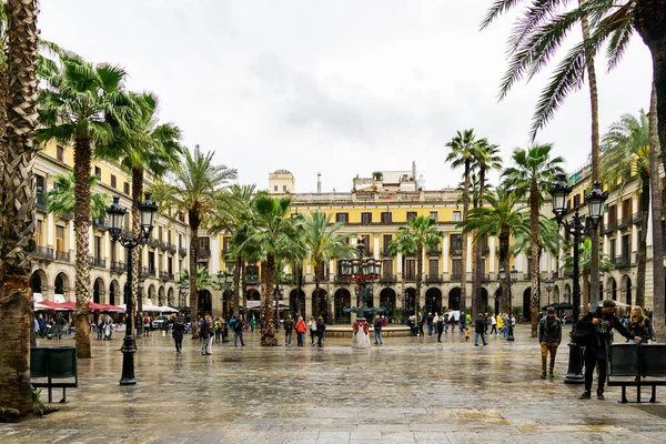 stock image Barcelaona - View to Main Square (Spanish: plaza mayor) on a rainy day, Catalonia, Spain, Barcelona, 05.04.2016