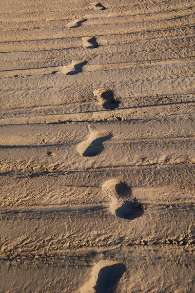 Ślad Ludzki Plaży Wschód Słońca Droga Samotny — Zdjęcie stockowe