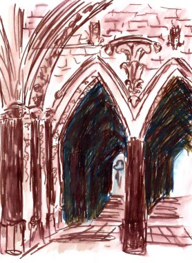 Westminster Katedrali 'nin seyahat skecindeki kemerli bölüm. renk grafiği