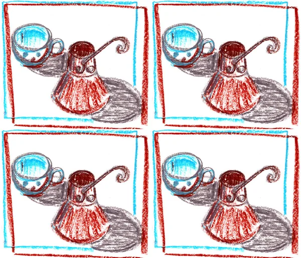 Nahtlose Muster Von Kaffee Cezve Und Kaffeetasse Grafische Zeichnungen Hochwertige — Stockfoto