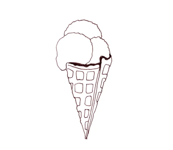 Графічне Чорно Біле Зображення Вафельного Рогу Трьома Морозивом Високоякісна Ілюстрація — стокове фото