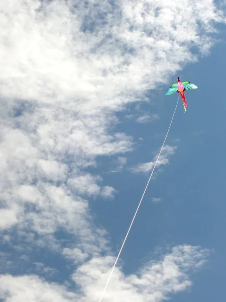 蓝蓝的夏日天空 白云飘扬 风筝飘扬 — 图库照片