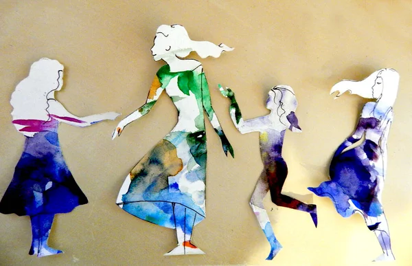 Figuras Desenhadas Crianças Dançantes Fundo Neutro Foto Alta Qualidade — Fotografia de Stock