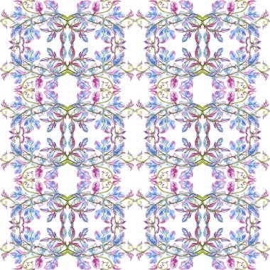 Garip kıvrımlı akanthus yapraklarının grafiksel elementinden kusursuz bir desen. Renkli kalemlerle çizim. Yüksek kaliteli illüstrasyon