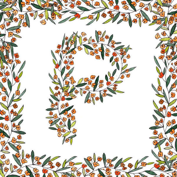 Buchstabe Des Englischen Und Lateinischen Floralen Alphabets Farbenfrohe Grafik Quadratischem — Stockfoto