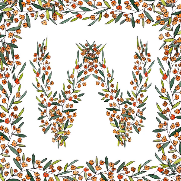 Buchstabe Des Englischen Und Lateinischen Floralen Alphabets Farbenfrohe Grafik Quadratischem — Stockfoto