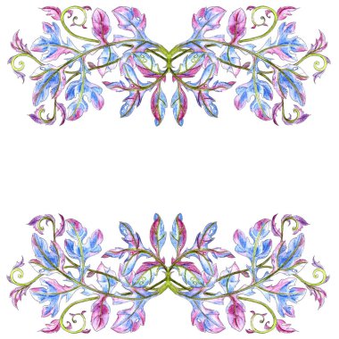 Davetiyeler, kartpostallar, afişler için aralarındaki fotokopi arkaplanda beyaz arkaplanda iki yatay eğimli akanthus yaprağı var. Renkli kalemlerle çizim. Yüksek kaliteli illüstrasyon