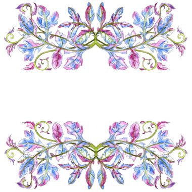 Davetiyeler, kartpostallar, afişler için aralarındaki fotokopi arkaplanda beyaz arkaplanda iki yatay eğimli akanthus yaprağı var. Renkli kalemlerle çizim. Yüksek kaliteli illüstrasyon