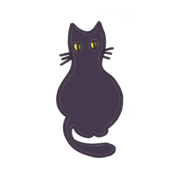 Schwarze Katze Mit Gelben Augen Grafische Zeichnung Auf Weißem Hintergrund — Stockfoto