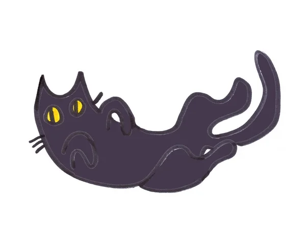 Schwarze Katze Mit Gelben Augen Grafische Zeichnung Auf Weißem Hintergrund — Stockfoto