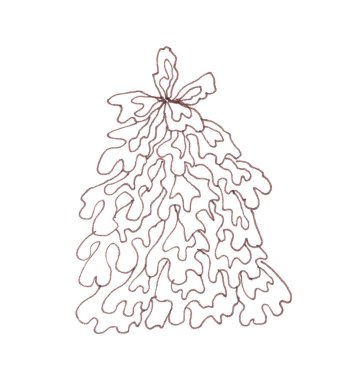 Kışın karla kaplı Noel ağacı, beyaz arka planda grafik monokrom doğrusal çizimi. Yüksek kaliteli illüstrasyon