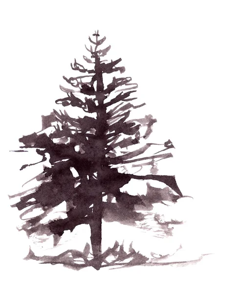 Weihnachtsbaum Silhouettierte Monochrome Tuschezeichnung Auf Weißem Hintergrund Hochwertige Illustration — Stockfoto