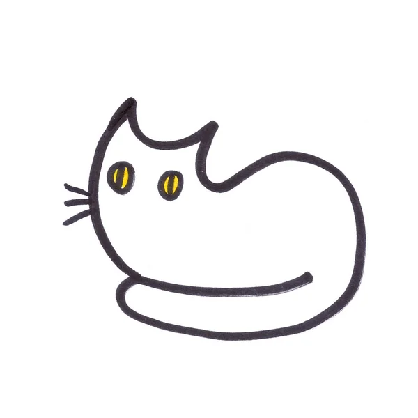 Gatto Bianco Seduto Stilizzato Disegno Grafico Bianco Nero Sfondo Bianco — Foto Stock