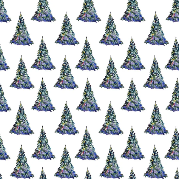 Nieuwjaar Kerst Naadloos Patroon Aquarel Kerstbomen Een Witte Achtergrond Hoge — Stockfoto