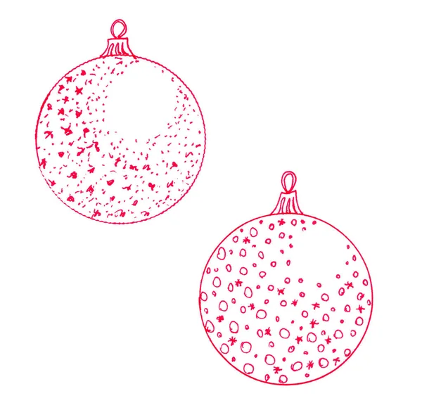 Míče Pro Zdobení Vánočního Stromečku Grafické Lineární Kreslení Bílém Pozadí — Stock fotografie