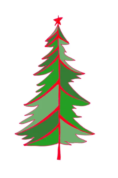Weihnachtsbaum Grafische Farbskizze Auf Weißem Hintergrund Hochwertige Illustration — Stockfoto