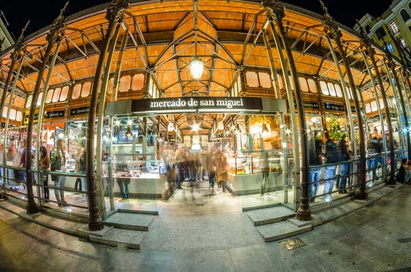 Madrid Espanha Outubro 2017 Vista Noturna Mercado San Miguel Popular — Fotografia de Stock