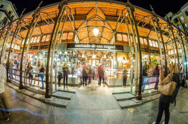 Madrid Espanha Outubro 2017 Vista Noturna Mercado San Miguel Popular — Fotografia de Stock