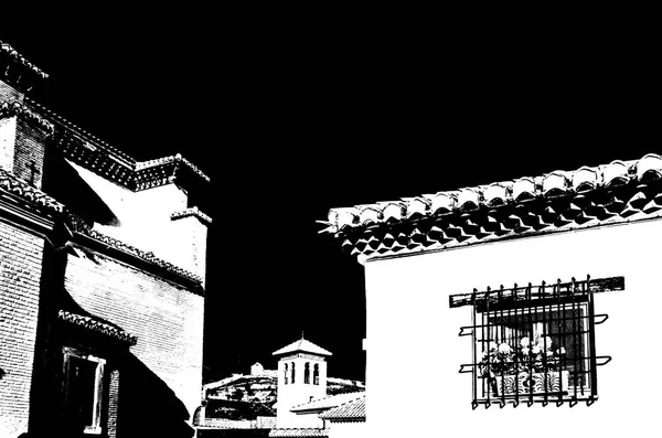 Kościół Granada Andaluzja Południowa Hiszpania Sylwetka Czarno Białe — Zdjęcie stockowe