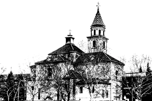 グラナダ アンダルシア スペイン南部 黒と白のシルエットの教会 — ストック写真