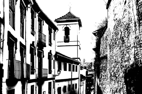 Chiesa Granada Andalusia Spagna Meridionale Silhouette Bianco Nero — Foto Stock