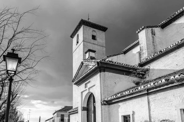 Kyrkan Granada Andalusien Södra Spanien Svartvit Bild — Stockfoto