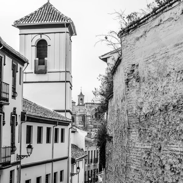 Kościół Granada Andaluzja Południowa Hiszpania Obraz Czarno Biały — Zdjęcie stockowe